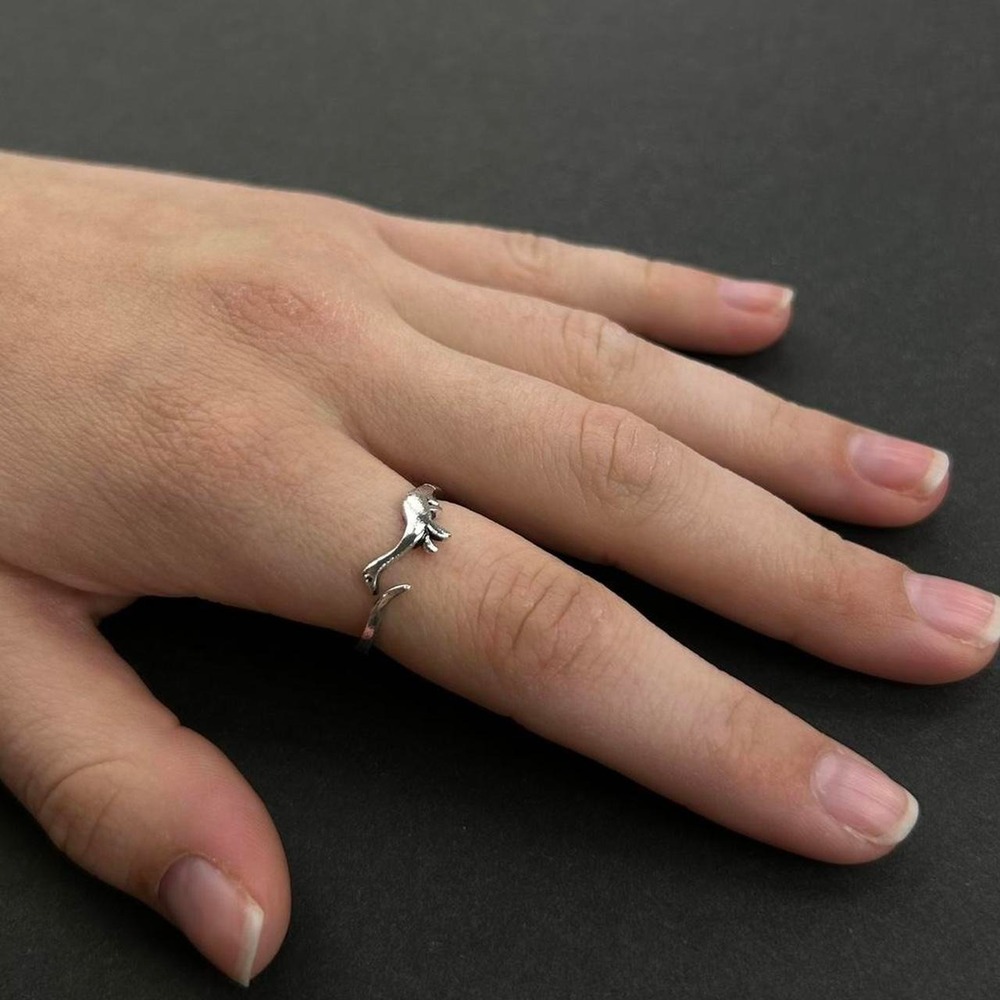 Vintage Y2K silver long neck dinosaur ring extinct animal boho brachiosaurus